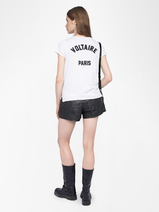 Henley T-shirt Tuni - Short-sleeved henley t-shirt with print on the back.