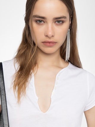 Henley T-shirt Tuni - Short-sleeved henley t-shirt with print on the back.