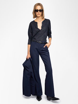 Henley Long-Sleeve T-Shirt - Long-sleeved Henley T-shirt in dévoré cotton.