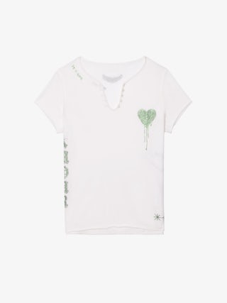 Henley-Shirt Shirt - Henley-Shirt Shirt mit kurzen Ärmeln und Strass-Multicustomisation.