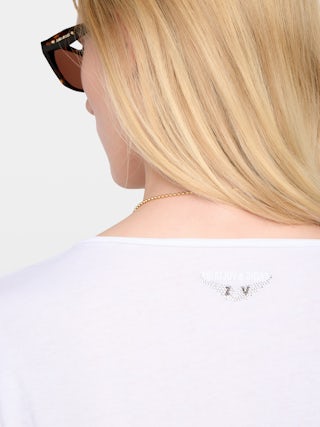Tuni Henley T-shirt - Long-sleeved henley t-shirt top with rhinestone wings.