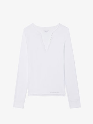 Henley-Shirt Tuni - Henley-Shirt Shirt mit langen Ärmeln und Strass-Flügeln.