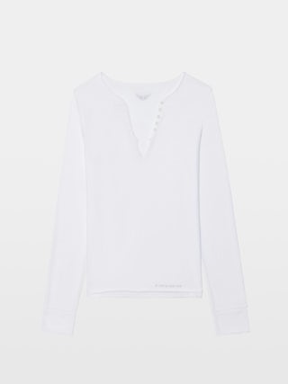 Tuni Henley T-shirt - Long-sleeved henley t-shirt top with rhinestone wings.