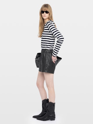 Henley T-shirt - Striped long-sleeve Henley T-shirt with back print.