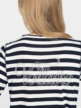 Henley T-shirt - Striped long-sleeve Henley T-shirt with back print.