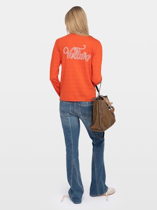 Henley T-shirt - Long-sleeve henley t-shirt with stripes and rhinestone print at the back.