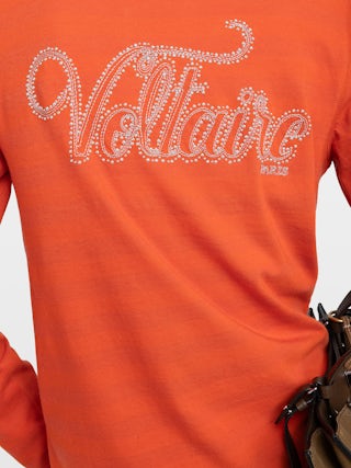 Henley T-shirt - Long-sleeve henley t-shirt with stripes and rhinestone print at the back.