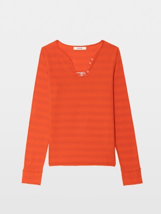 Henley T-shirt - Long-sleeve henley t-shirt with stripes and rhinestone print at the back.