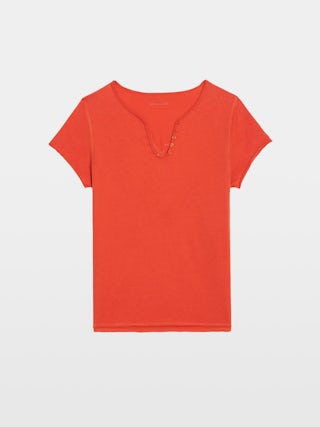 Henley T-shirt - Short-sleeved henley t-shirt with fishnet detail.