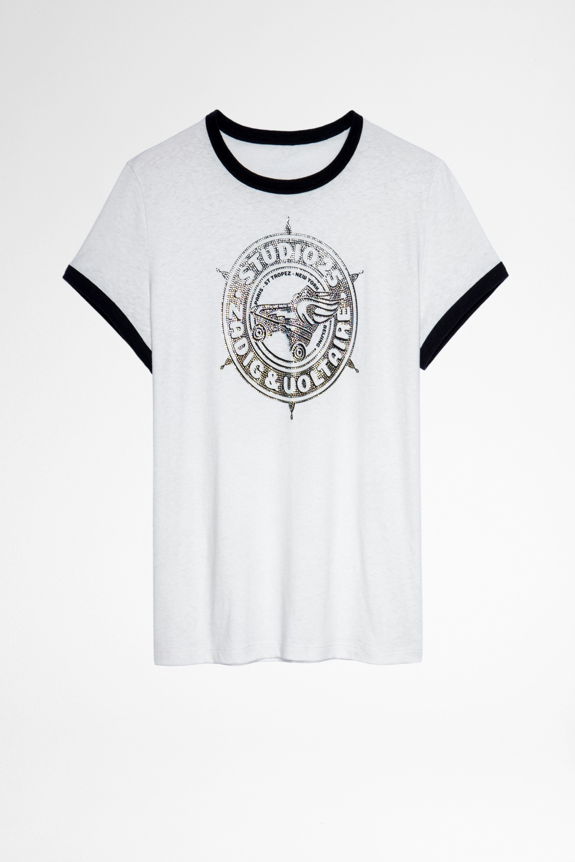 T-Shirt Zoe Studio Strass T-shirt en coton vert imprimé studio 25 recouvert de cristaux Femme