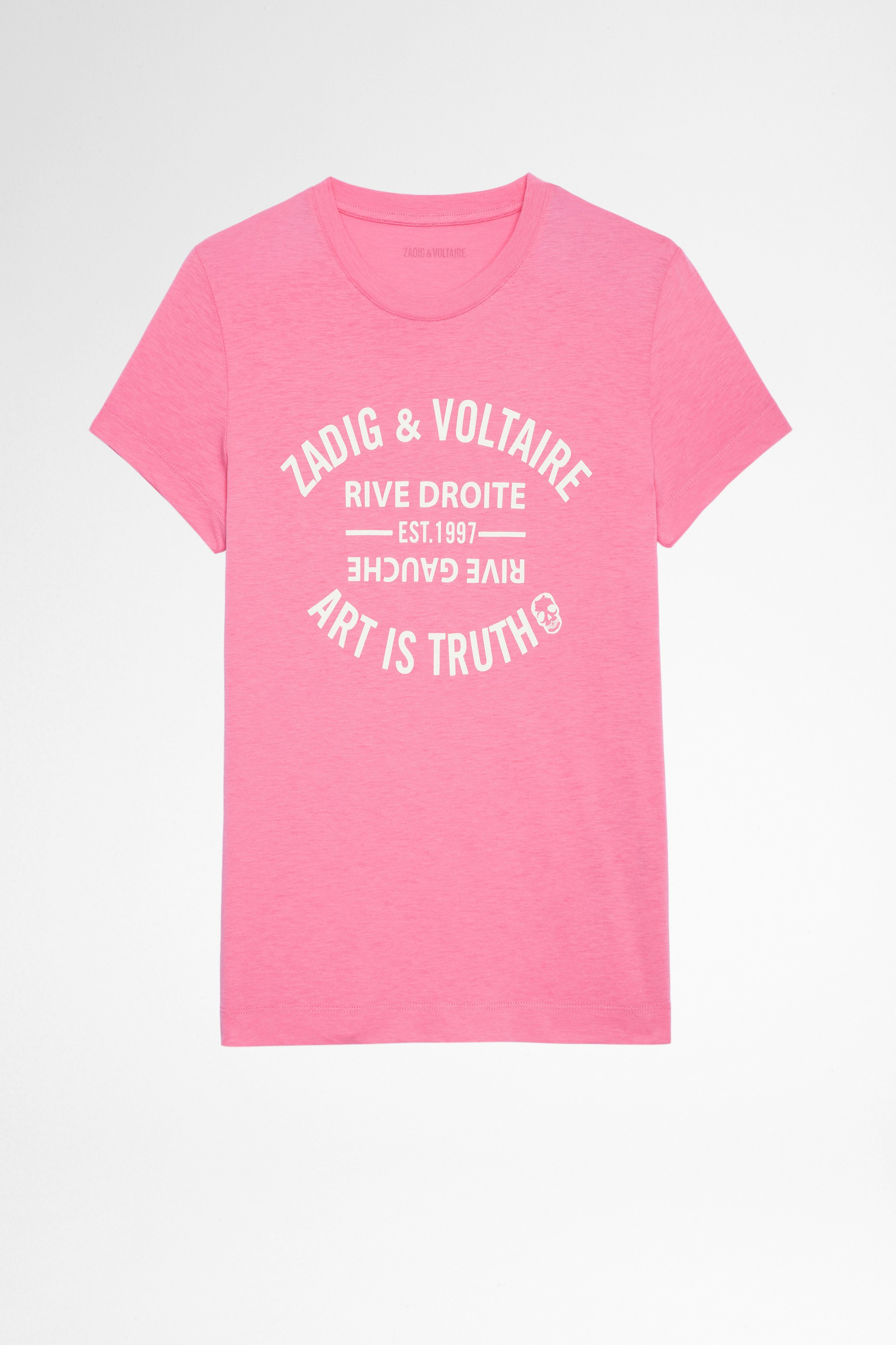 Camiseta Walk Blason Camiseta de mujer de algodón y modal rosa con estampado de escudo