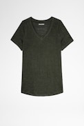 T-Shirt Atia Wings Leinen - Damen-Kurzarmshirt aus khakifarbenem Leinen