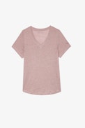 T-shirt Atia Wings in lino - T-shirt in lino malva con ali sulla manica sinistra - Donna