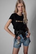 T-Shirt Woop L'Amour Etc - T-shirt print Love etc en coton blanc Femme. Fait avec des fibres issues de l’agriculture biologique