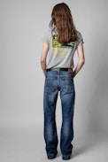 Photoprint Henley T-shirt - Women's gray cotton Henley T-shirt with photo print on the back. Made with fibers from organic farming.