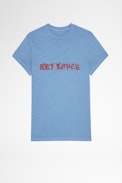 Zoe Art Lover T-shirt - Women's sky-blue cotton T-shirt with Art Lover print and crystals