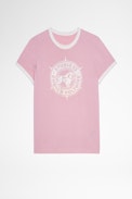 T-Shirt Zoe Studio 25 Strass - T-shirt en coton rose imprimé studio 25 recouvert de cristaux Femme