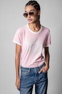 T-Shirt Zoe Studio 25 Strass - T-shirt en coton rose imprimé studio 25 recouvert de cristaux Femme