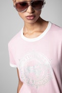 T-Shirt Zoe Studio 25 Strass - T-shirt en coton rose imprimé studio 25 recouvert de cristaux Femme