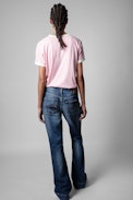 T-Shirt Zoe Studio 25 Strass - T-shirt en coton rose imprimé studio 25 recouvert de cristaux Femme