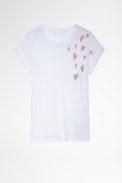 Camiseta Anya Heart - Camiseta blanca de mujer con corazones de strass