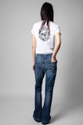 Studio Henley T-shirt - Women's white cotton Henley T-shirt with tie-up belt