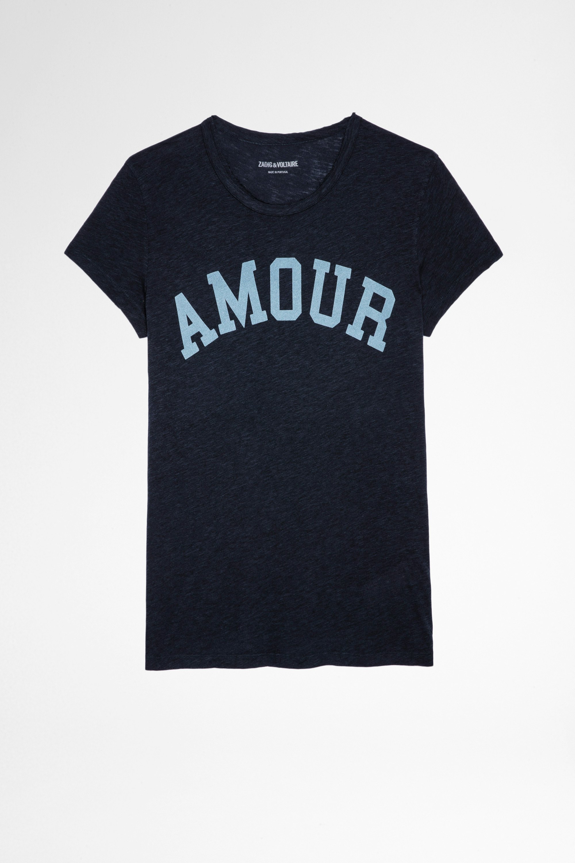 Camiseta Walk Amour Camiseta azul marino de algodón y viscosa para mujer 