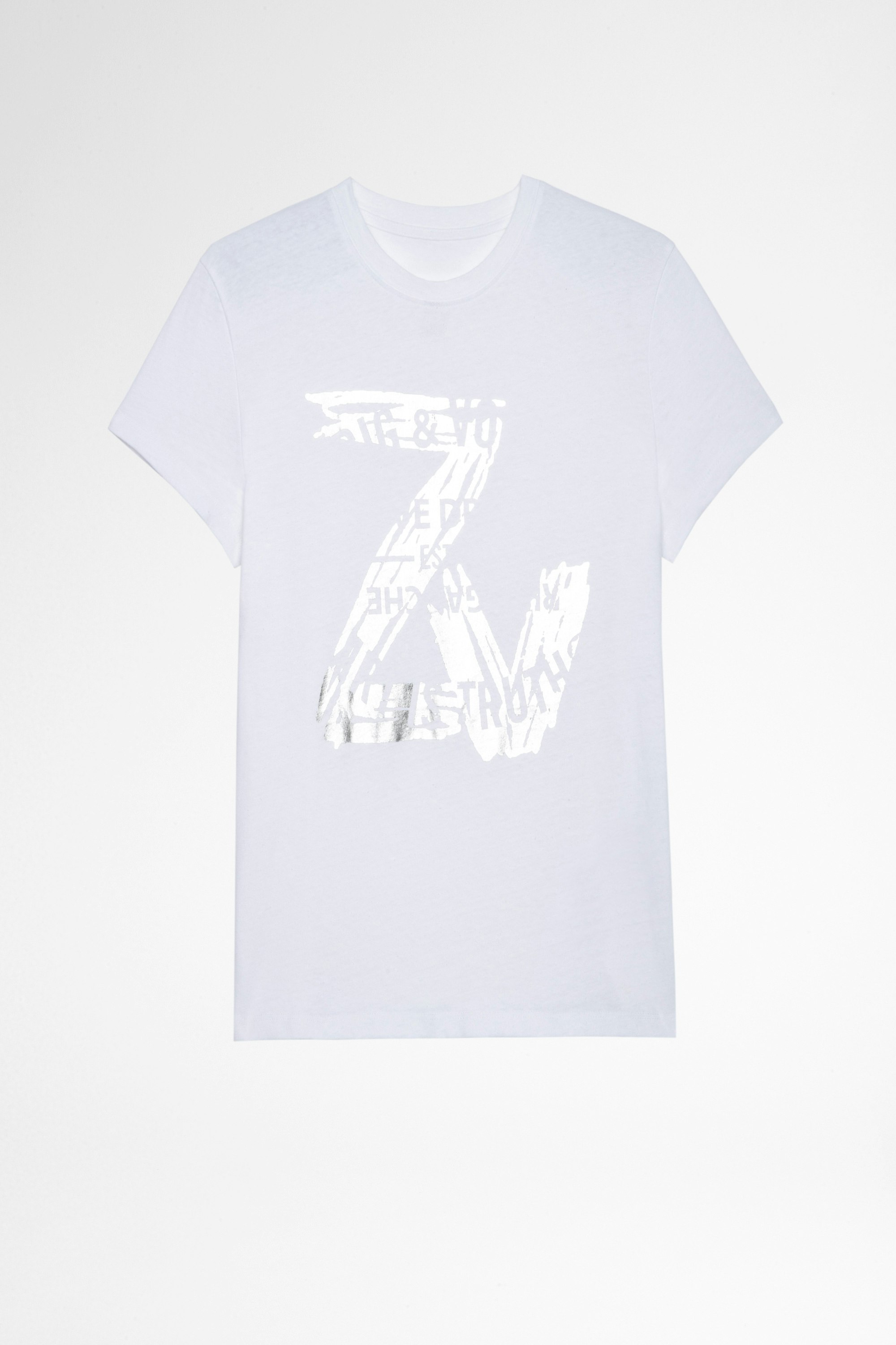Camiseta Zoe ZV New Blason Camiseta blanca de algodón con aplicación plateada ZV para mujer
