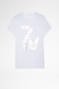 Camiseta Zoe ZV New Blason - Camiseta blanca de algodón con aplicación plateada ZV para mujer