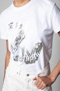 Camiseta Zoe ZV New Blason - Camiseta blanca de algodón con aplicación plateada ZV para mujer