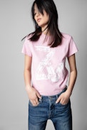 Zoe ZV New Blason T-shirt - Women's light pink cotton T-shirt with ZV print