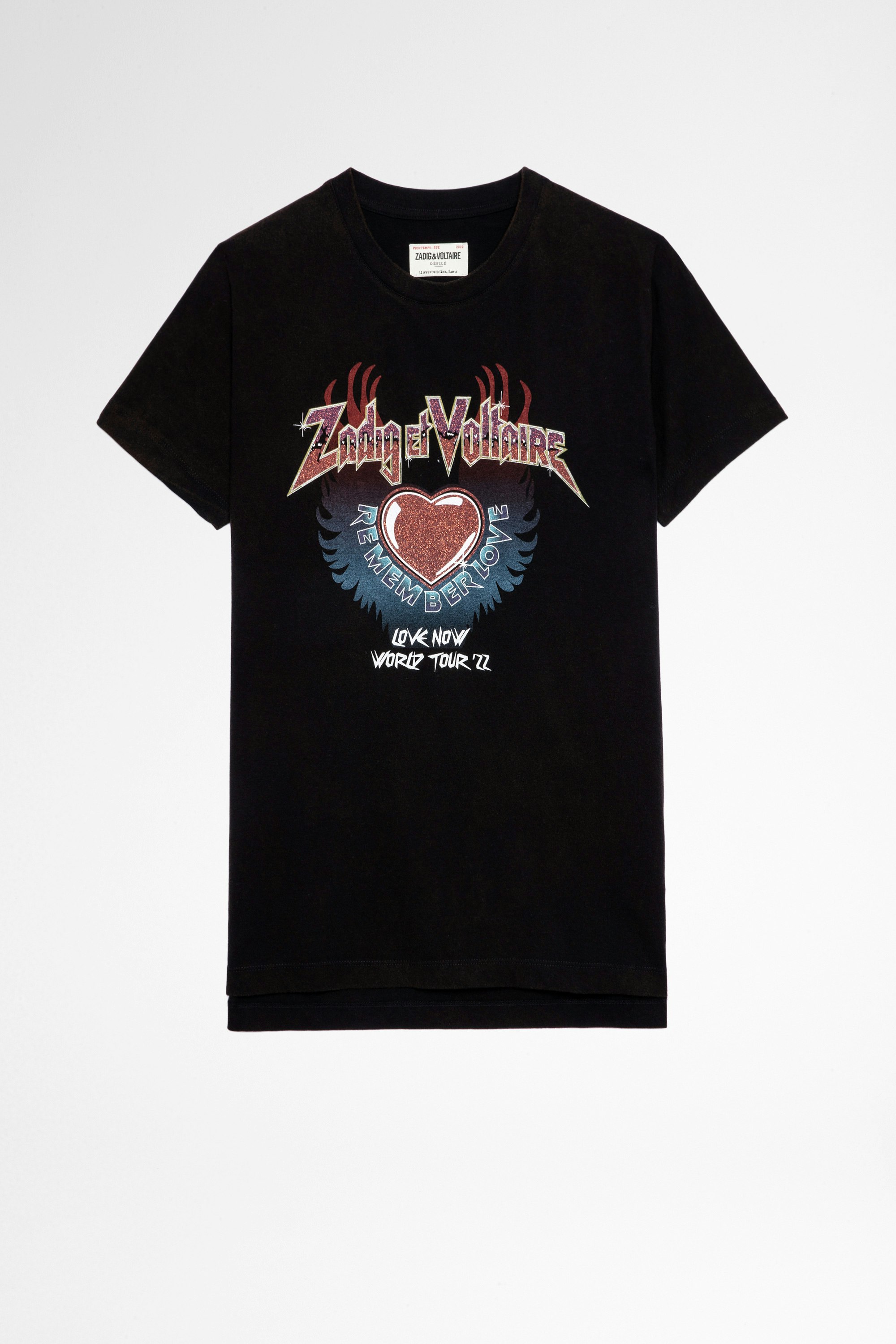 Tom Ｔシャツ Women's black cotton world tour t-shirt. This product is GOTS certified and made with fibers from organic farming.