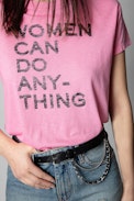 T-shirt Walk Women can do anything - T-shirt aus rosafarbener Baumwolle „Women can do anything“ für Damen