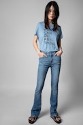 Walk Women can do anything T-shirt - Women's blue cotton T-shirt with 'Women can do anything' slogan
