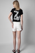 ZV New Blason Henley T-shirt - Women's black cotton Henley T-shirt with ZV applique on the back