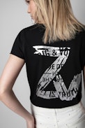 ZV New Blason Henley T-shirt - Women's black cotton Henley T-shirt with ZV applique on the back
