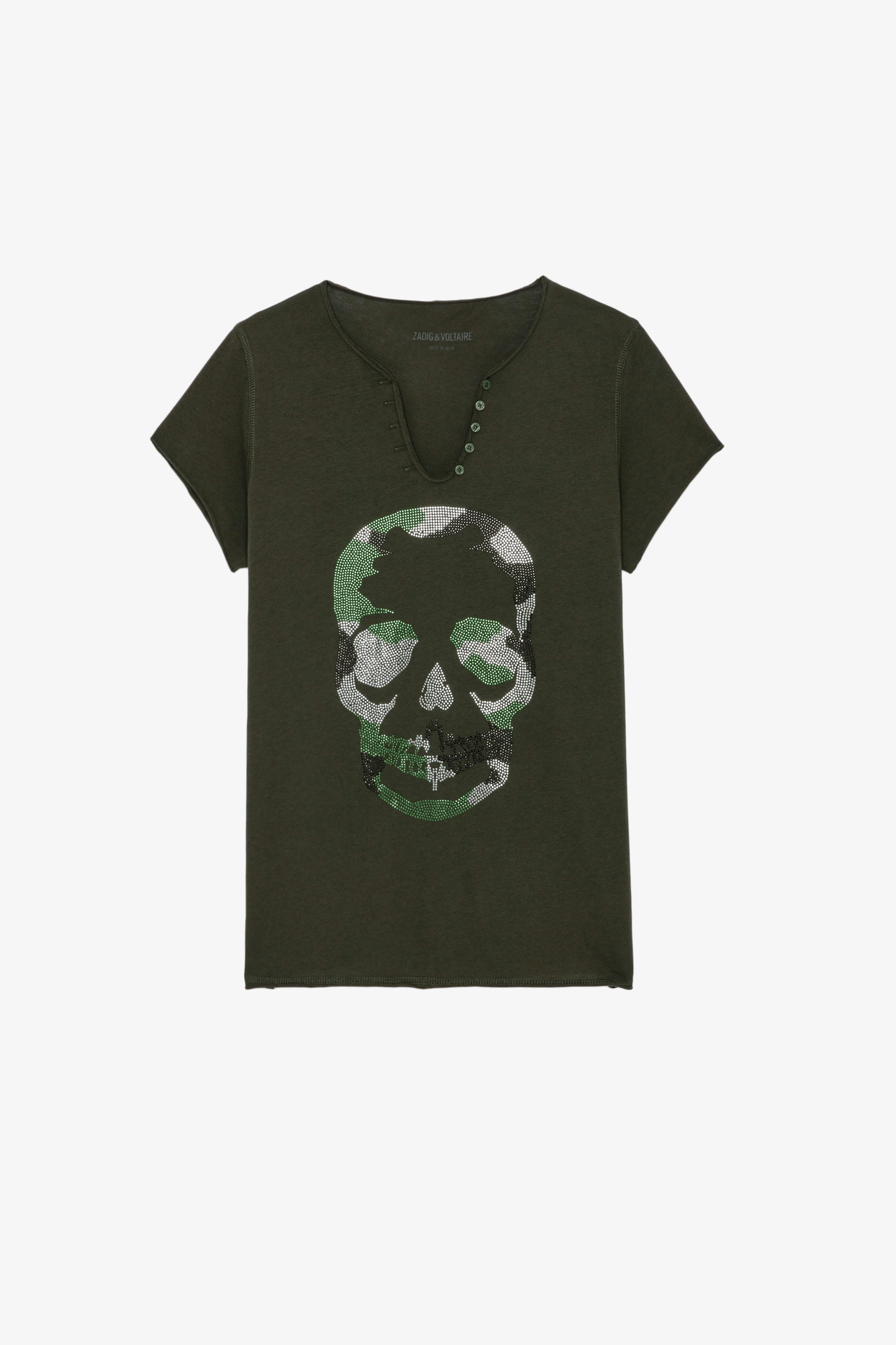 Camo Skull Strass T-Shirt - Women's t-shirt with diamante skull detail on front.