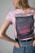Photoprint Henley T-shirt - Women's pink cotton Henley T-shirt with photo print on the back. Made with fibers from organic farming.