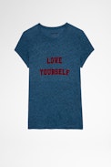 Walk Marl Love Yourself T-shirt - Women's cotton and viscose t-shirt in blue with Love yourself print