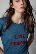 Walk Marl Love Yourself T-shirt - Women's cotton and viscose t-shirt in blue with Love yourself print