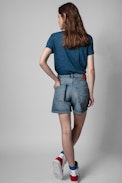 Walk Marl Love Yourself T-shirt - Women's cotton and viscose t-shirt in blue with Love yourself print