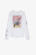 Band of Sisters Henley T-shirt - Women’s white marl motorbike Band of Sisters print T-shirt with Henley collar