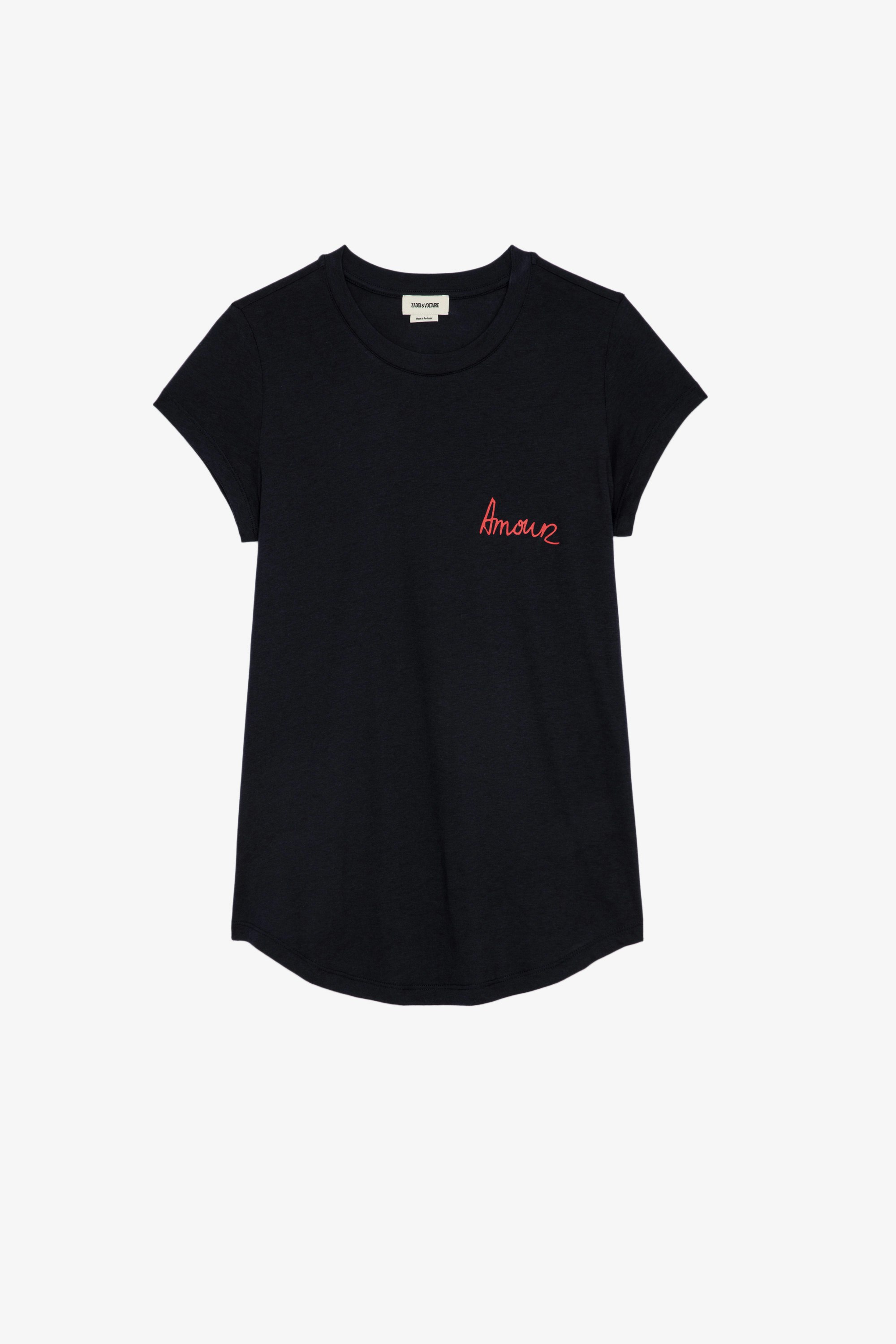 Woop Amour T-shirt - Women's navy blue short sleeved t-shirt with "Amour" printed on chest.