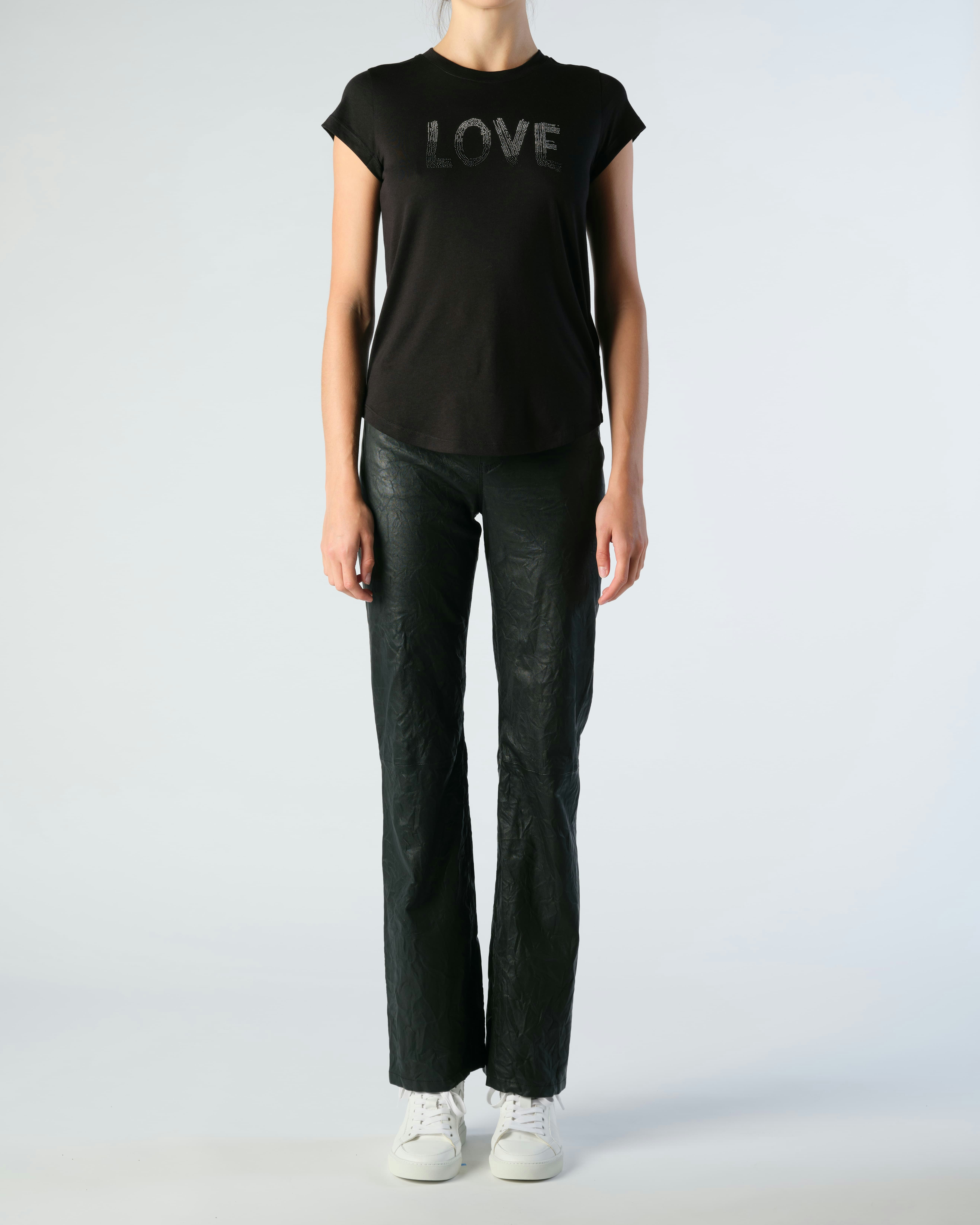 Woop Gradient Love Diamanté T-Shirt - Women's black t-shirt with gradient diamanté "LOVE" embellishment on front.