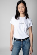 T-Shirt Zoe Photoprint - Damen-T-Shirt aus weißer Baumwolle „Enjoy today“