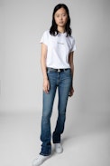 T-Shirt Zoe Photoprint - Damen-T-Shirt aus weißer Baumwolle „Enjoy today“
