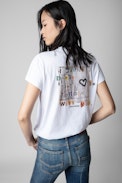 T-Shirt Zoe Photoprint - Damen-T-Shirt aus weißer Baumwolle „Enjoy today“