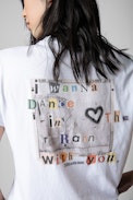 T-Shirt Zoe Photoprint - Damen-T-Shirt aus weißer Baumwolle „Enjoy today“
