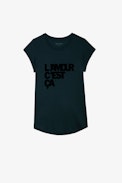 T-shirt Skinny L'amour c'est ça - T-shirt in cotone verde con scritta L'amour c'est ça donna