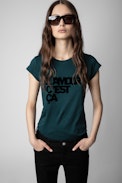 T-shirt Skinny L'amour c'est ça - T-shirt in cotone verde con scritta L'amour c'est ça donna